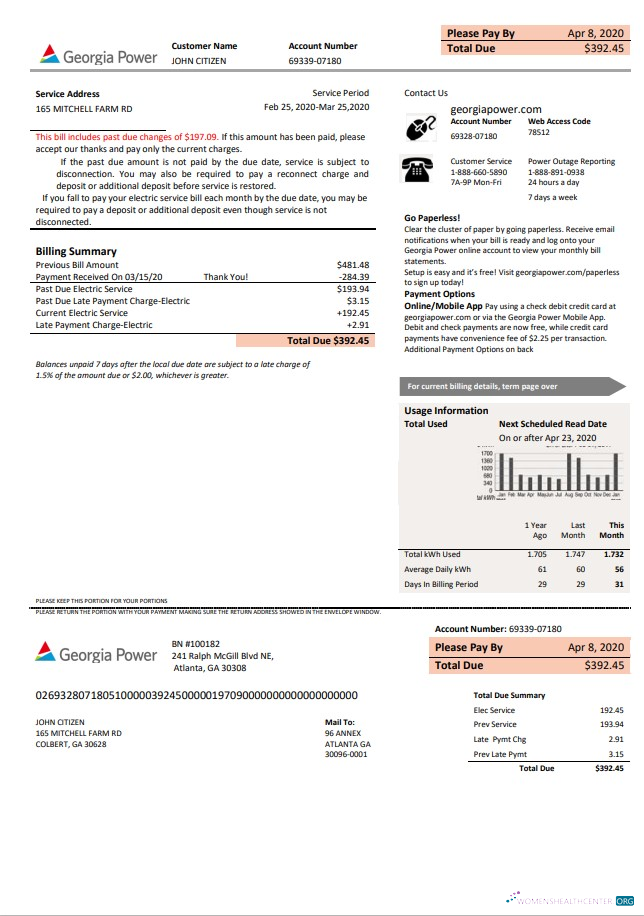 download USA Georgia Power utility new brand bill template in Word and PDF format, fully editable PDF template